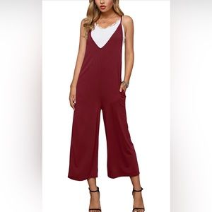 Deep red nwt v neck wide leg jumpsuit with pockets